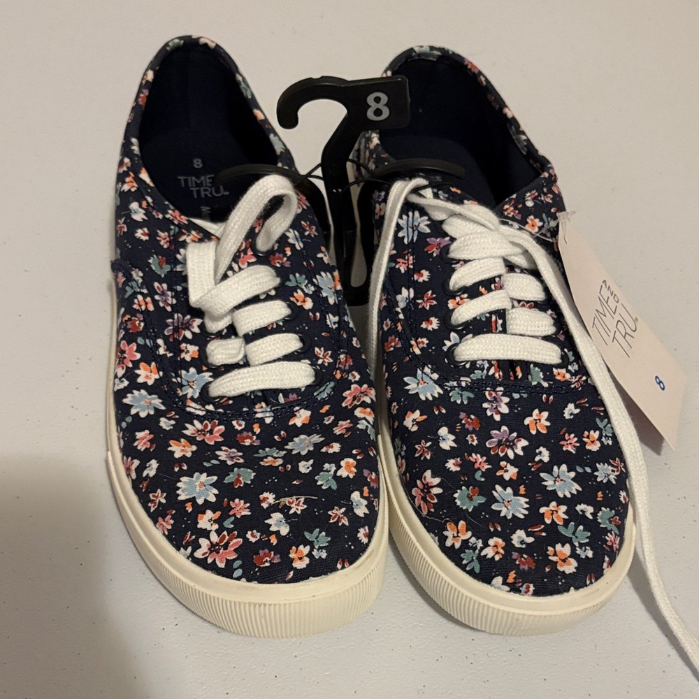 Time and Tru Floral Sneakers - Dark Blue and White